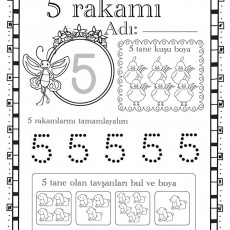 5 Rakamı Eğitsel Etkinlik: 5 Tane Kuş, 5 Tane Tavşan Boyama ve Tamamlama