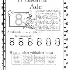 8 Rakamı ve Temel Matematik Etkinlikleri - 8 sayısı, 8 karınca, yıldızları boyama