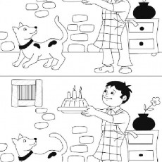Çocuk ve Köpekle Doğum Günü Kutlaması: 2 Resim Arasındaki Farklar İçin Eğitici Aktivite