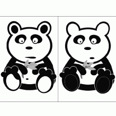 İki Farklı Panda Karakteri: Siyah Beyaz Tasarım ve Yaprak Detayları