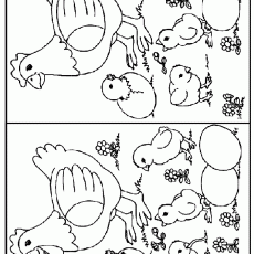 Coloring Activity with Hen and Chicks: 2 Images to Compare - Educational Content for Children
