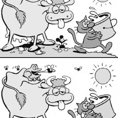 Karikatür Hayvan Çizimleri: İki Katlı Sıra Dışı Sıcak Güneş Altında İki Ayrı Manzara