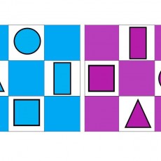 Geometric Shapes and Colors: Circle, Rectangle, Square, Triangle in Purple and Blue