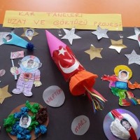 okul öncesınde kağit işler, duvar süsü ,davetiye kartları ,suluboya çalişması (6915)